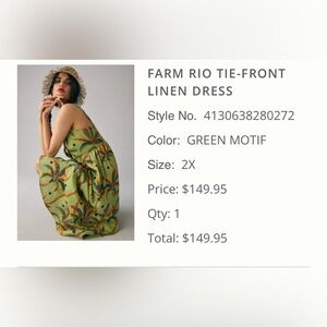 FARM Rio Tropical Green Tie-Front Maxi Linen Dress